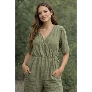 Dolan Anthropologie Moss Green Wrap-Style V Neck Jumpsuit Women’s Medium